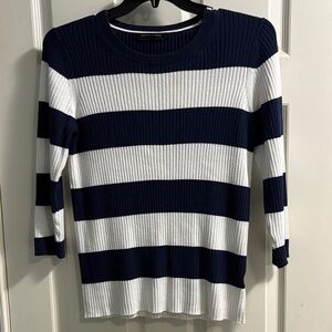 Banana Republic Navy and White Striped Ribbed Knit Top